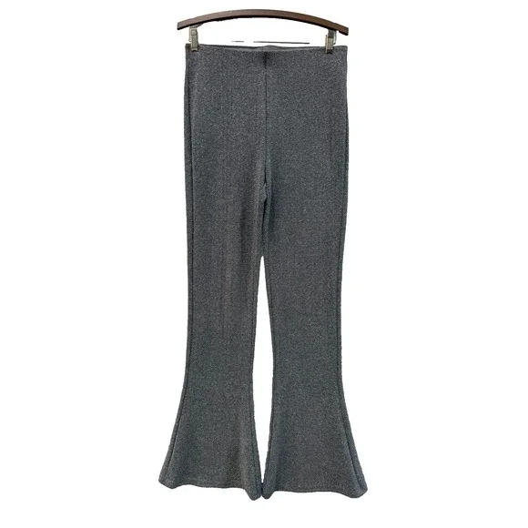 Women's H&M Sliver Metallic Sparkle Flare Leg Pull On Pants Size Medium - Picture 1 of 9